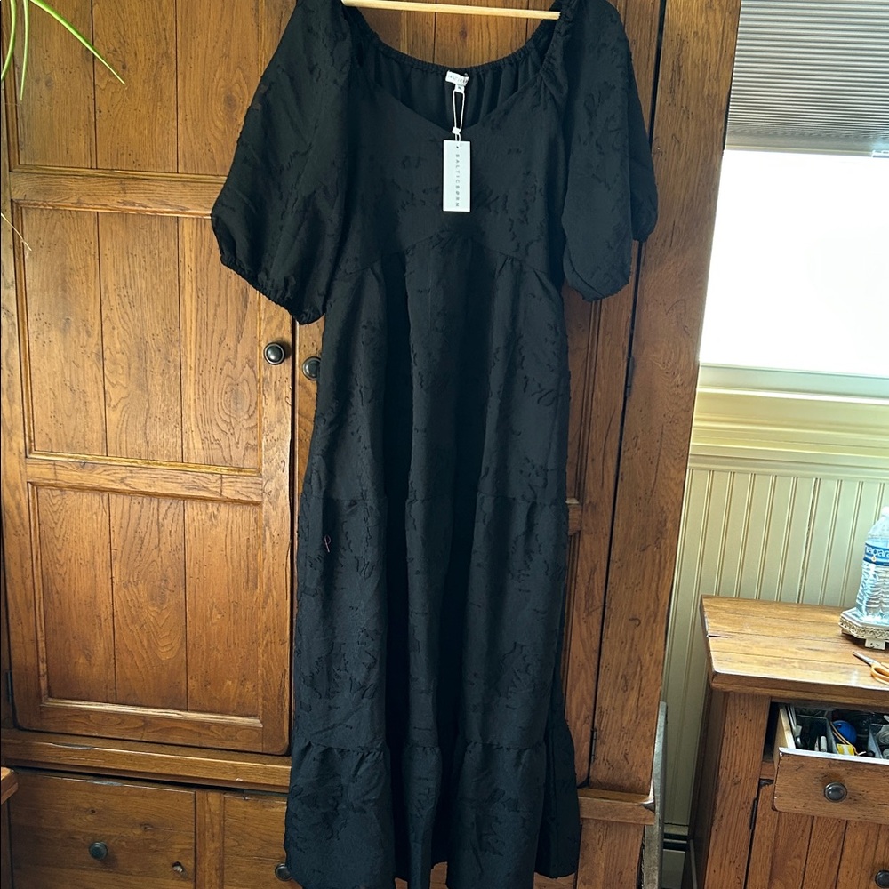 Brand New with tags Baltic Born Black Midi Dress with Puff Sleeves -